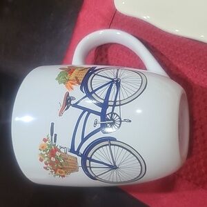 Mary Lake-Thompson Inc. BLUE BYCICLE White Ceramic Coffee Cup Mug - 11 oz.